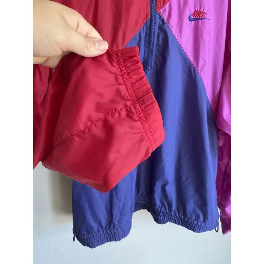 Vintage 80s 90s Nike Gray Label Red Pink Blue Colorblock Rain Quarter Zip Men L